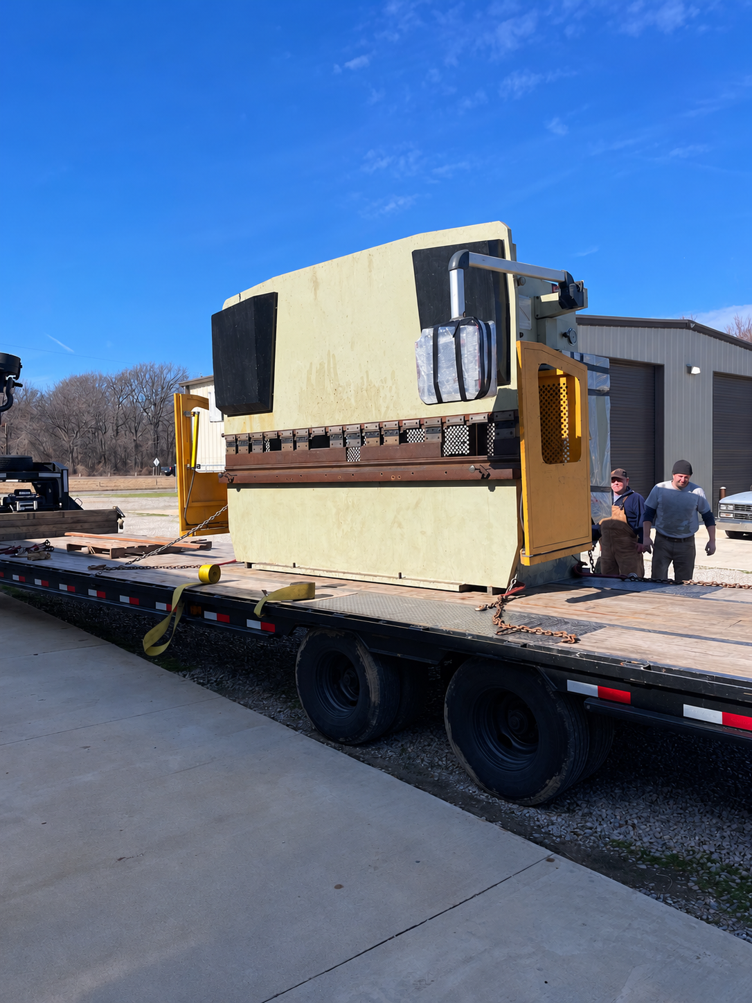 Industrial machinery secured for transportation